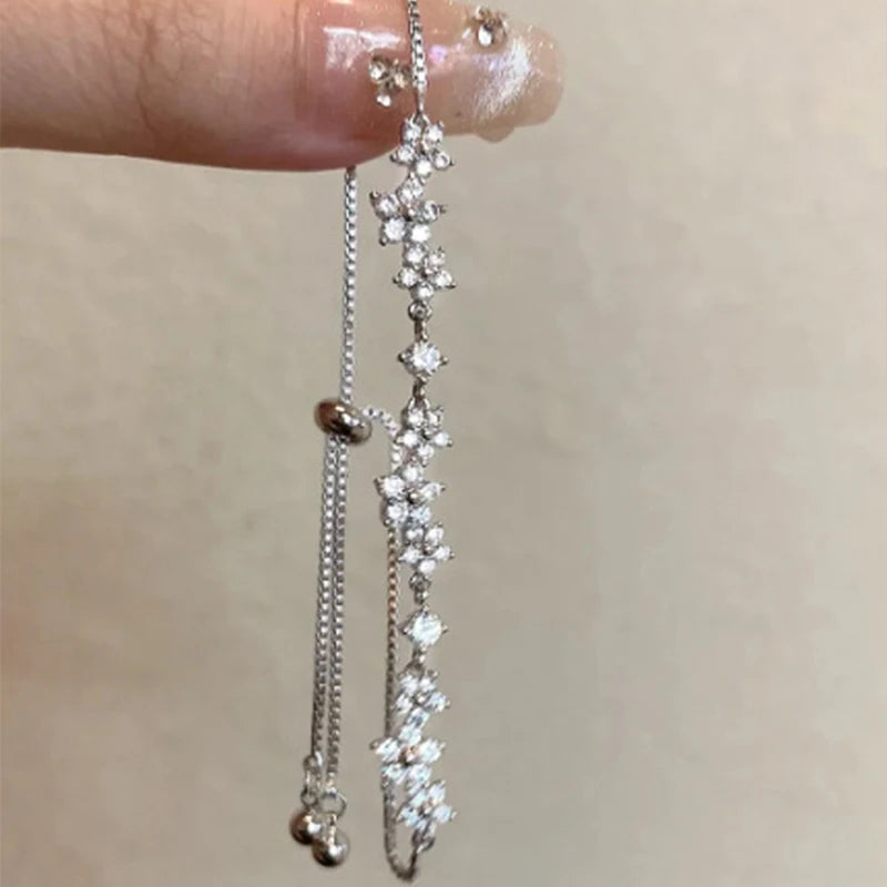 Shiny Crystal Zircon Flower Beaded Pull-Out Bracelet for Women Luxury Rhinestone by edenista