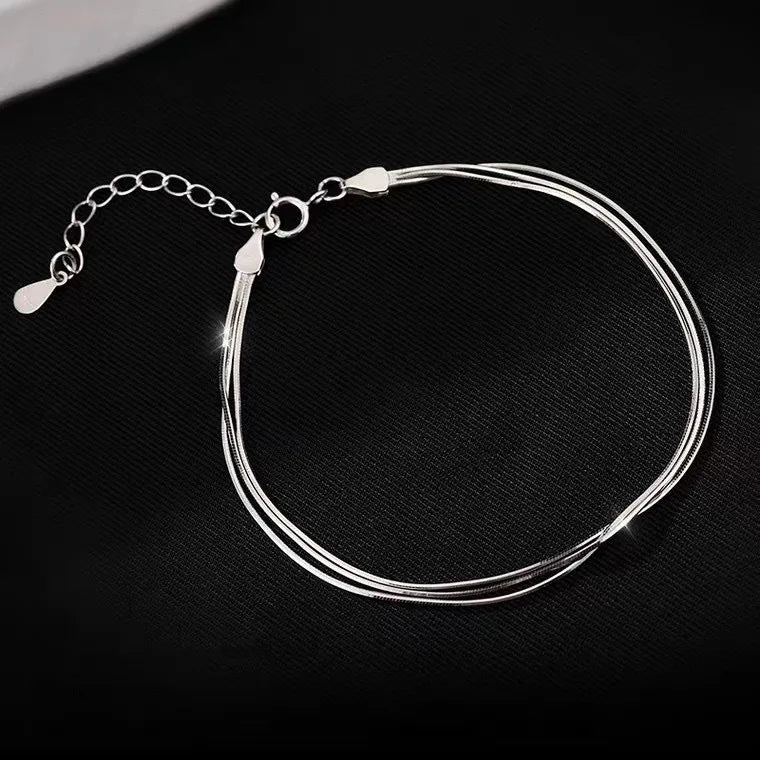 Three-Layer Geometric Bead Bracelet – 925 Sterling Silver