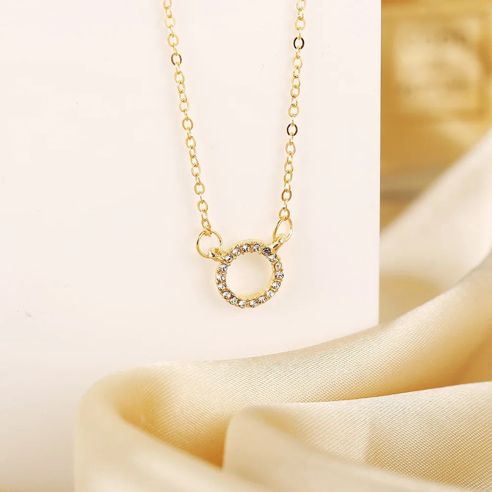 Fashion Trend Elegant Jewelry Simple Crystal Circle Pendant Necklace Golden Color Unique Women Necklace by edenista