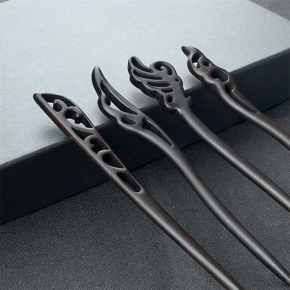 Chinese ethnic style hair sticks, Edenista green sandalwood, set of 4 for women.