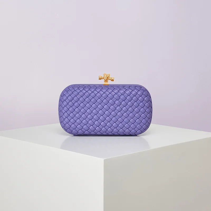 Edenista purple woven PU evening bag with gold-tone clasp, box-style handheld clutch