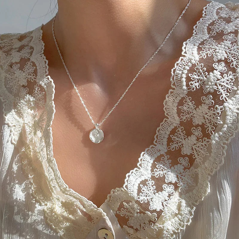 925 Silver Tulip Flower Pendant Necklace