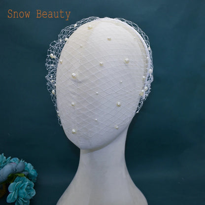 Pearl Beads Bridal Birdcage Veil
