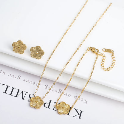 Stainless Steel Clover Flower Jewelry Set 18K Gold