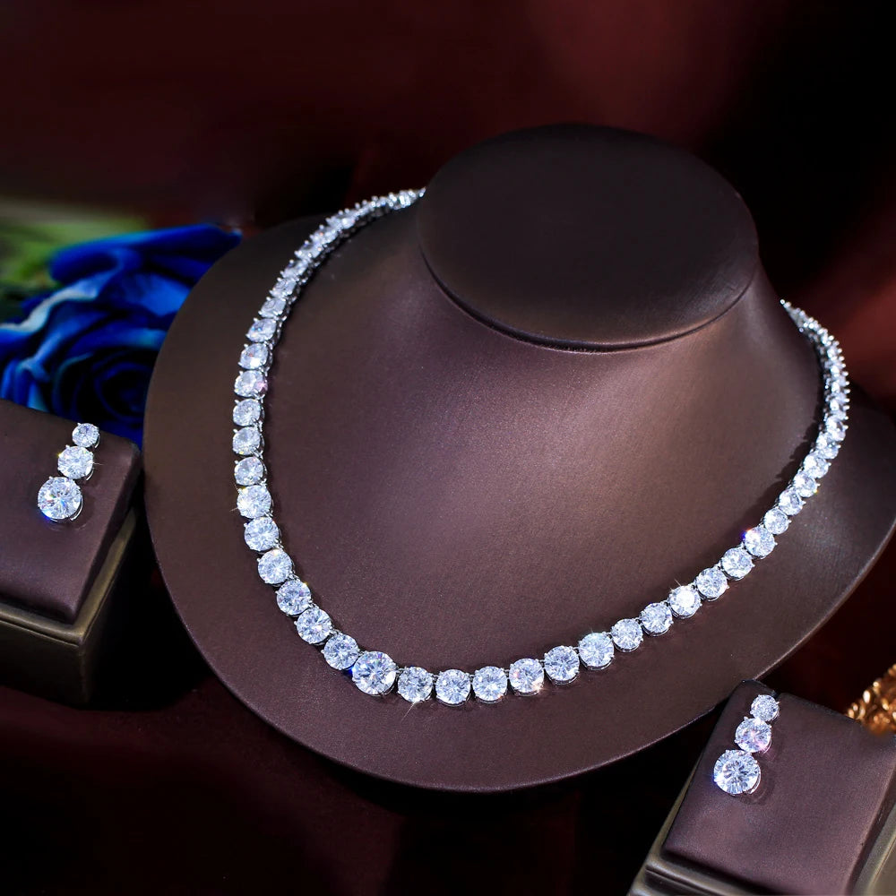 CZ Tennis Necklace and Earrings Bridal Set