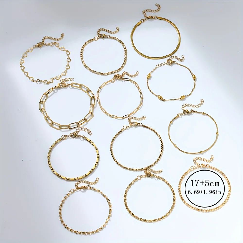 12-Piece Stainless Steel Bracelet Set for Women