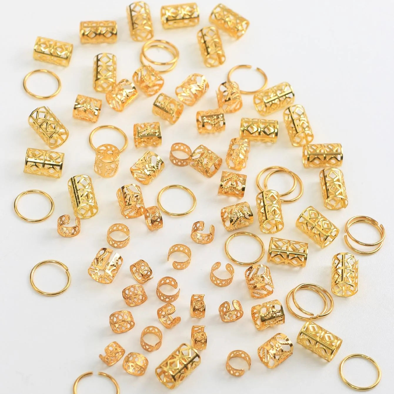 80-Piece Hollow Out Alloy Dreadlock Hair Rings – Metal Cuffs for Braids & Loc Hair