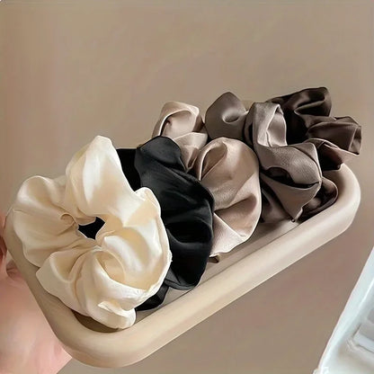 5-Pack Solid Color Silk Scrunchie Hair Ties – Elegant Ponytail Holder for Women & Girls