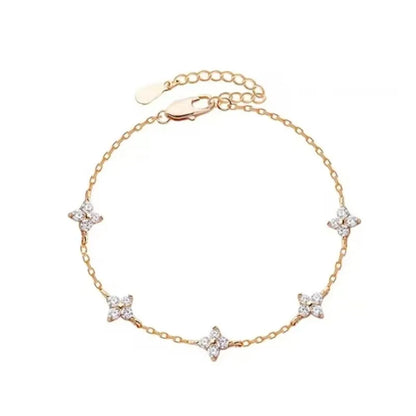 Crystal Four Leaf Flower Bracelet for Women Classic Trendy Gold Color Stainless Steel Zircon Bangle Jewelry Gift by edenista