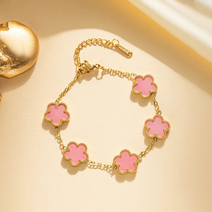 Adjustable Five Leaf Clover Flower Stainless Steel Bracelet