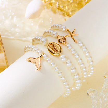 4pcs Imitation Pearl Beaded Chain Bracelets Set for Women Fashion by edenista