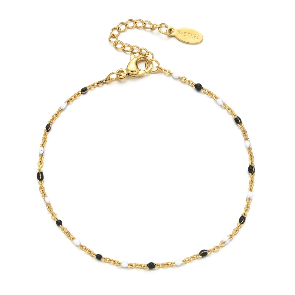 Colourful Thin Link Chain Stainless Steel Bracelet for Women