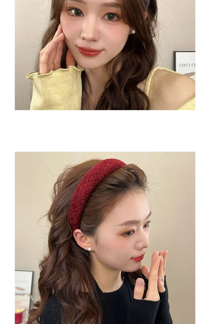 Korean Fashion Winter Hairband – Solid Scrunchie Head Hoop for Women & Girls