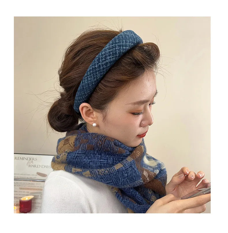 Korean Fashion Winter Hairband – Solid Scrunchie Head Hoop for Women & Girls
