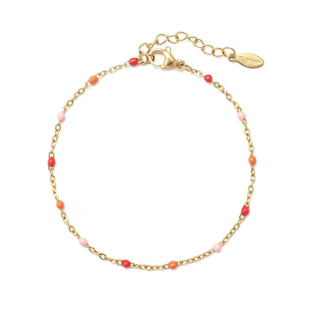 Colourful Thin Link Chain Stainless Steel Bracelet for Women