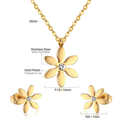 Stainless Steel Flower Clover Jewelry Set