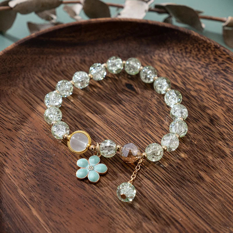 Lucky Crystal Floral Beaded Elastic Bracelet for Women