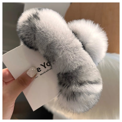 Faux Fur Plush Large Hair Claw Clip – Solid Color Barrette for Thick Hair