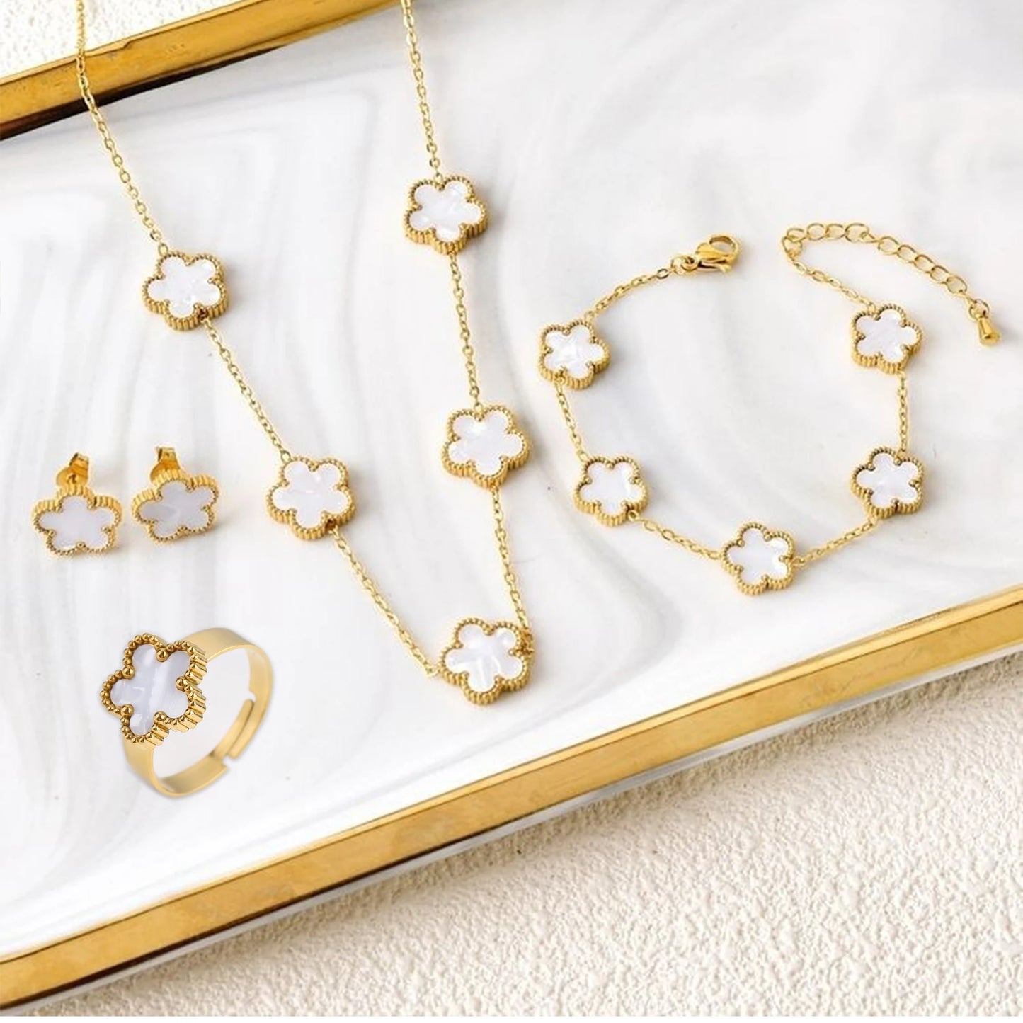 Stainless Steel Five Leaf Flower Jewelry Set