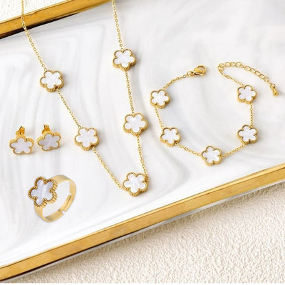 Stainless Steel Five Leaf Flower Jewelry Set