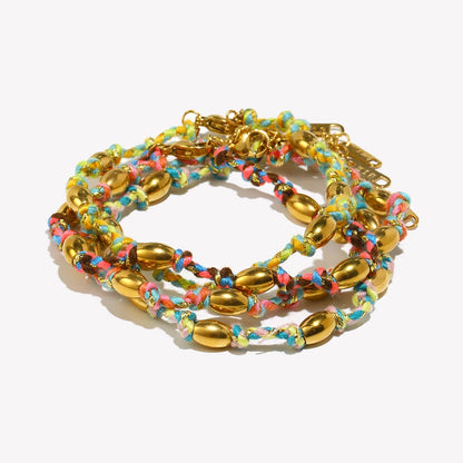 Mixed Colour Rope & Beads Bracelet – 18K Gold Plated