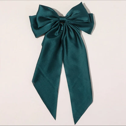 Elegant Satin Bow Ribbon Hair Clip – Solid Spring Clip Hairpin for Women & Girls