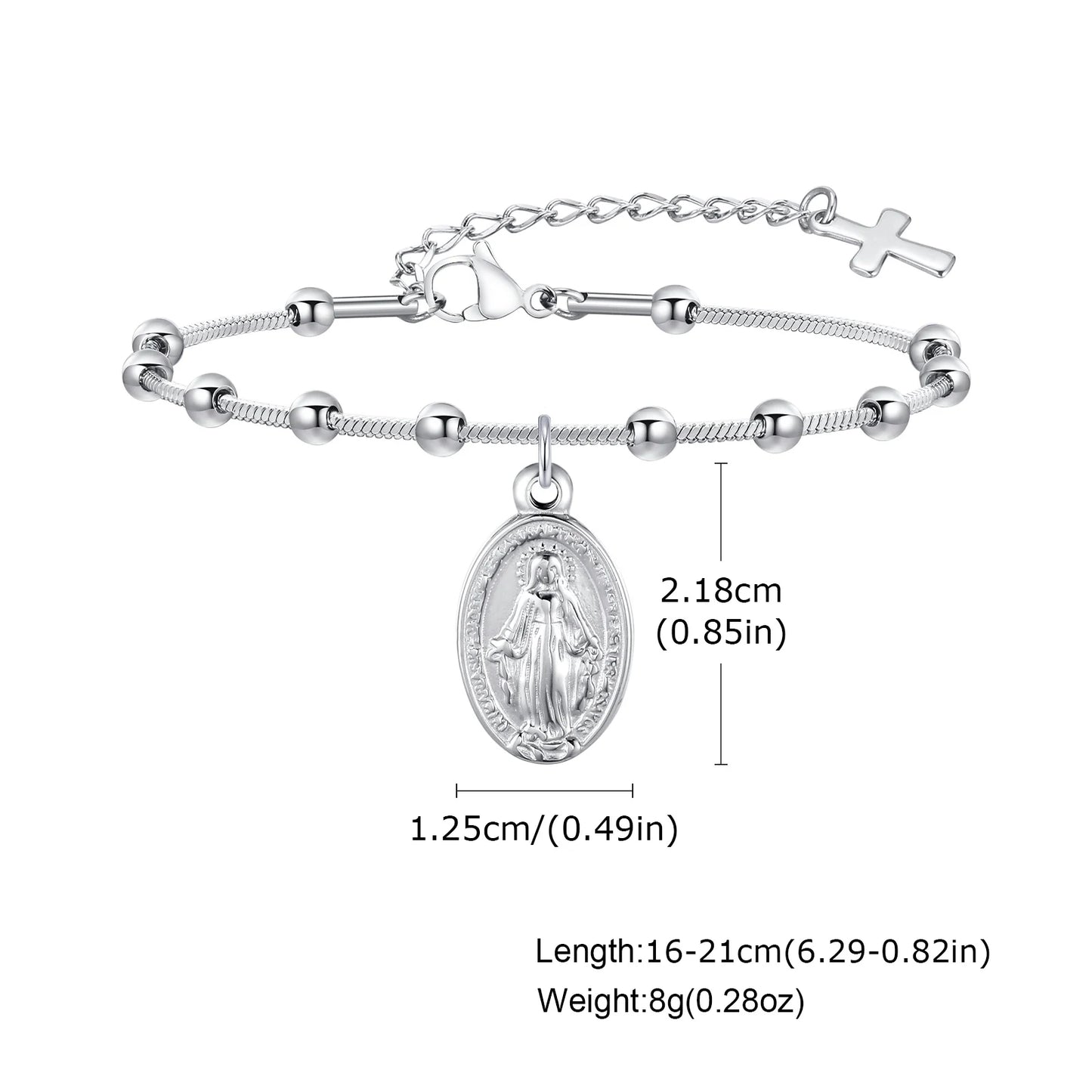 Virgin Mary Rosary Bead Cross Bracelet for Women Tri-color Adjustable Chain by edenista