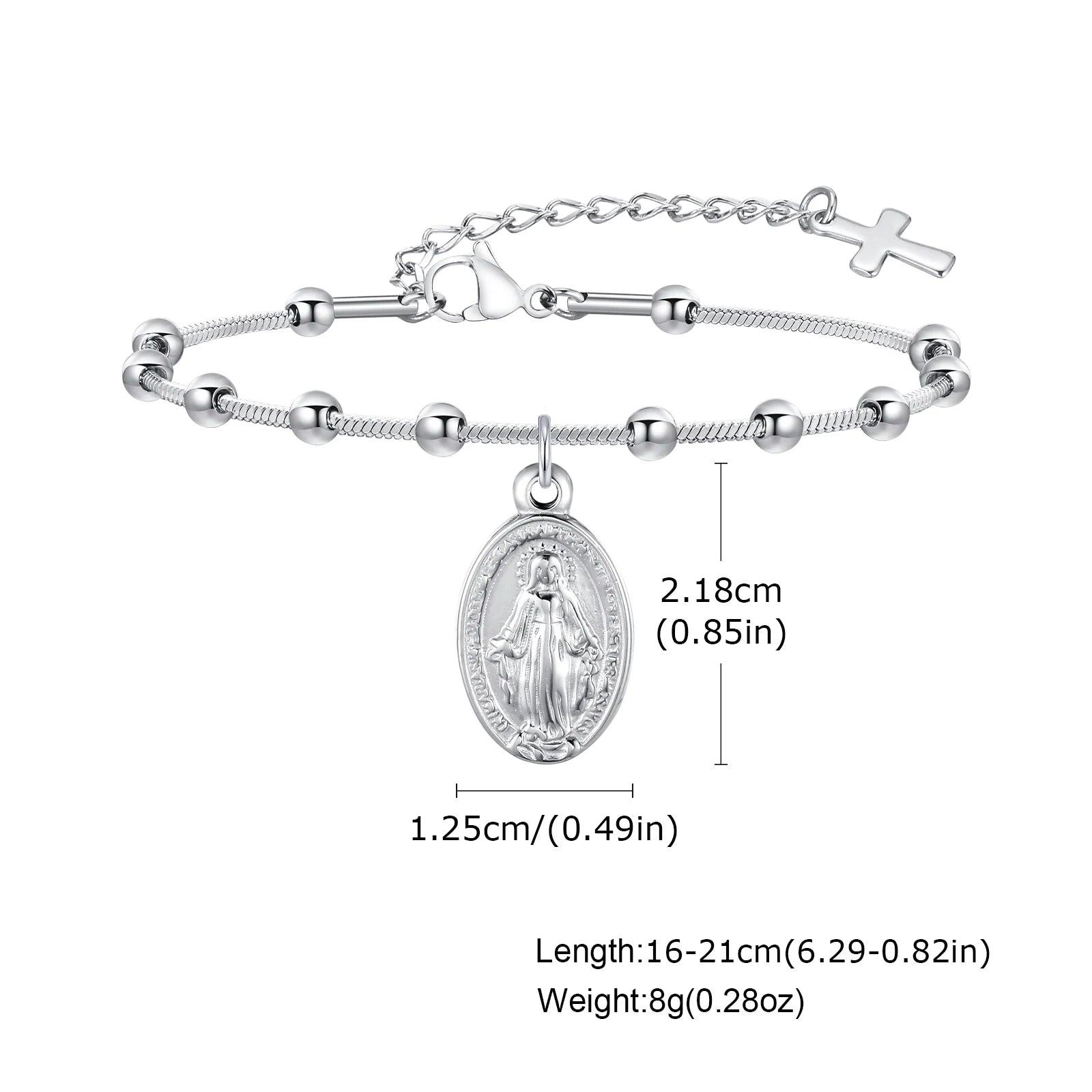 Virgin Mary Rosary Bead Cross Bracelet for Women Tri-color Adjustable Chain by edenista