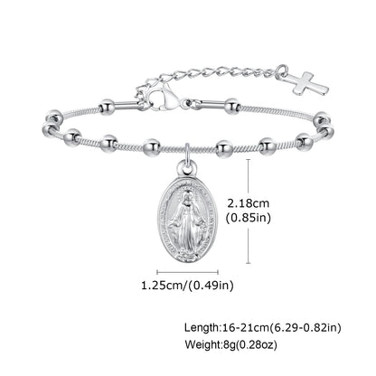 Virgin Mary Rosary Bead Cross Bracelet for Women Tri-color Adjustable Chain by edenista