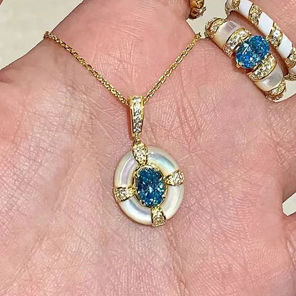 Classic blue jewelry sets dreamy aquamarine gem White Fritillaria Ring necklace by edenista