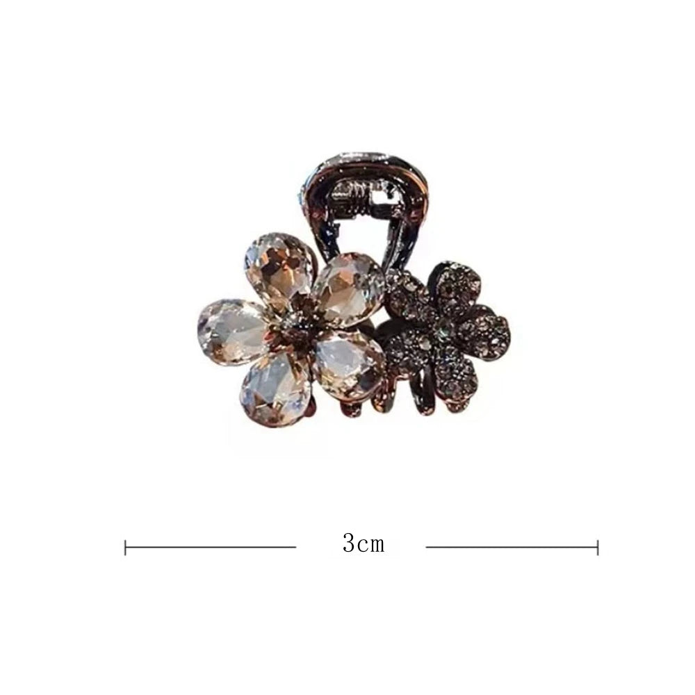 Double Flower Crystal Hair Claw Clip – Rhinestone Metal Barrette for Women