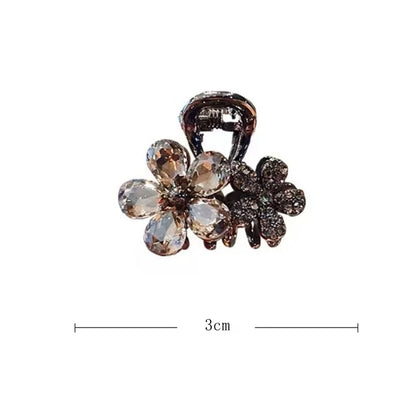Double Flower Crystal Hair Claw Clip – Rhinestone Metal Barrette for Women