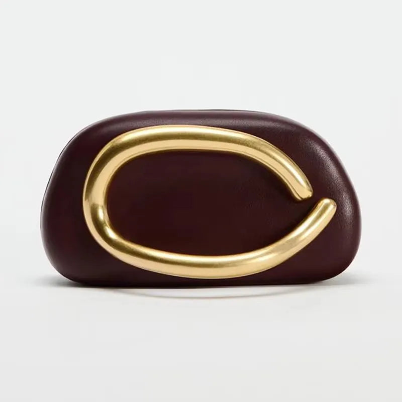 Edenista burgundy box clutch with gold curved metal closure for evening and wedding
