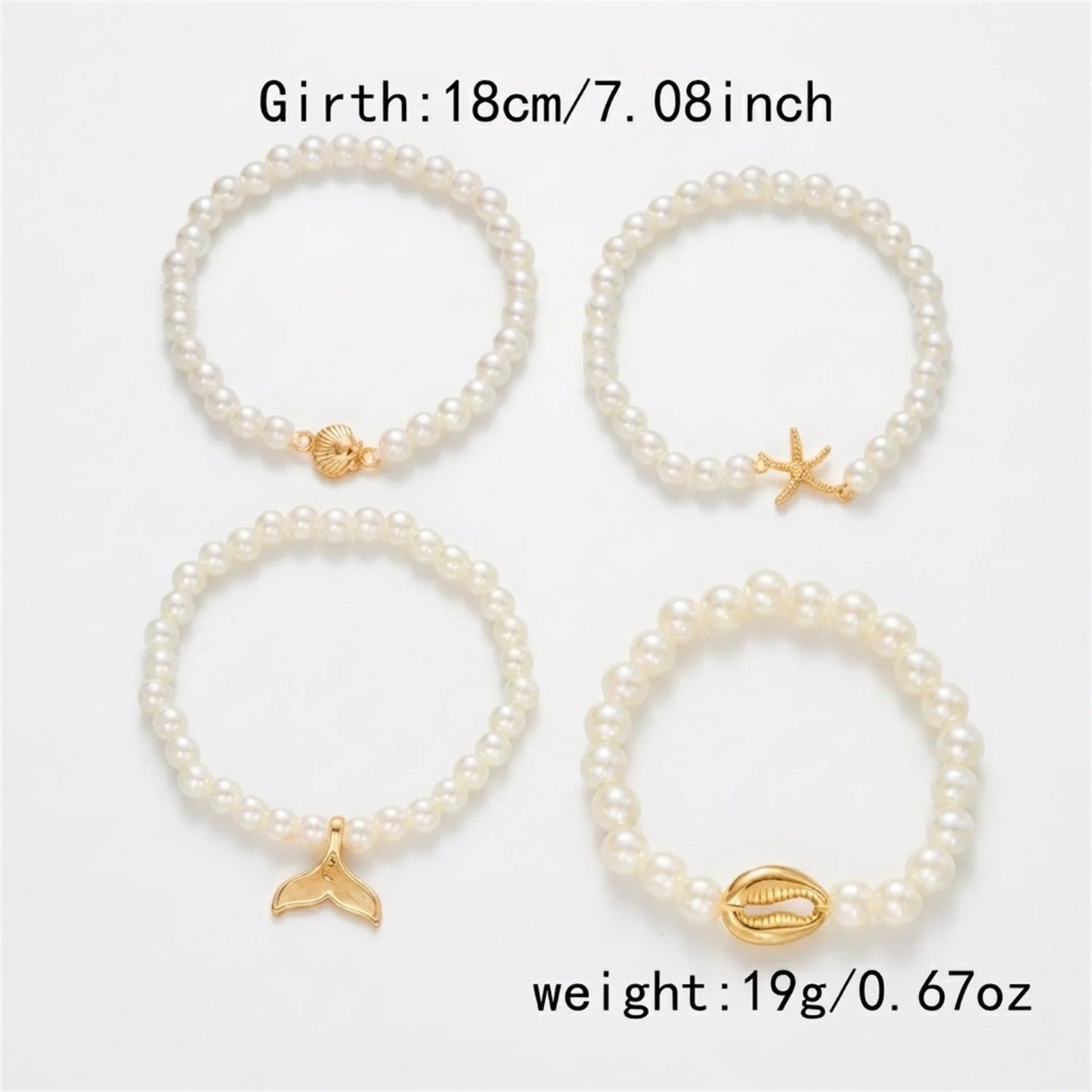 4pcs Imitation Pearl Beaded Chain Bracelets Set for Women Fashion by edenista
