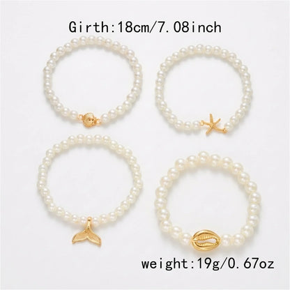 4pcs Imitation Pearl Beaded Chain Bracelets Set for Women Fashion by edenista