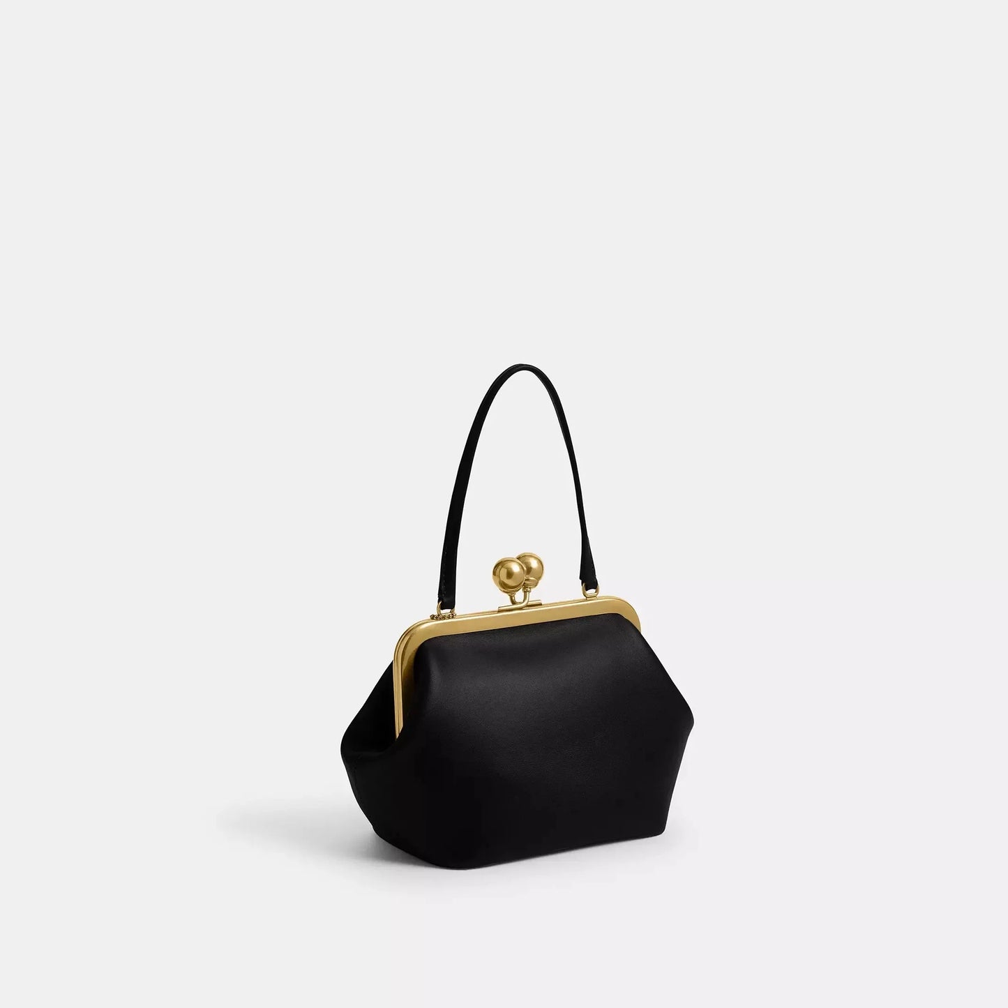 Edenista black microfibre leather kiss-lock top-handle clutch with gold-tone frame