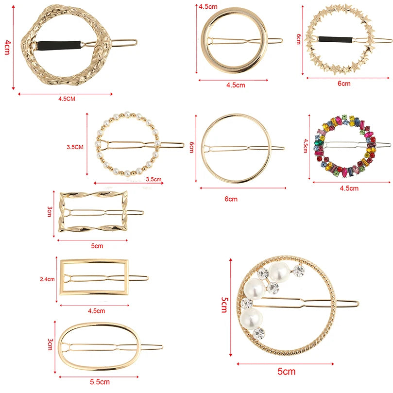 Elegant Round Crystal Metal Hair Clip Barrette – Sweet Gold Hairpin for Women & Girls