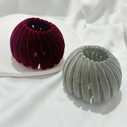Edenista velvet bun hair clip set in burgundy and gray, expanding bird-nest ponytail accessories, 2 pieces