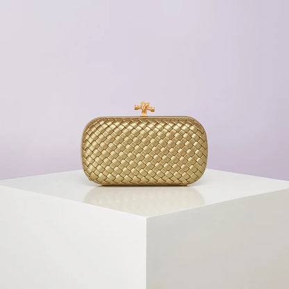 Box clutch Edenista gold woven PU with top clasp evening bag