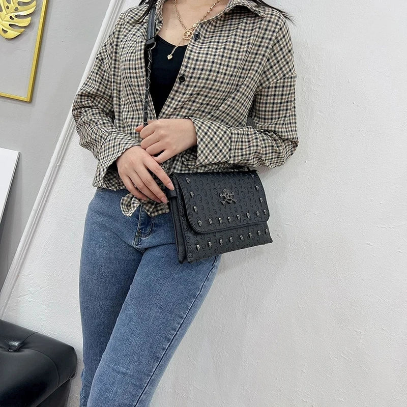 PU Leather Flap Shoulder Bag for Women – Gothic Chain