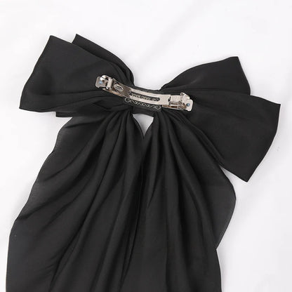 Elegant Satin Bow Ribbon Hair Clip – Solid Spring Clip Hairpin for Women & Girls