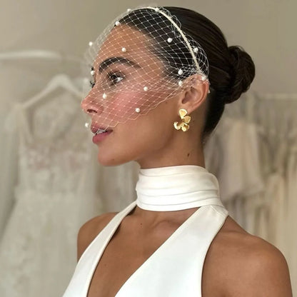 Pearl Beads Bridal Birdcage Veil