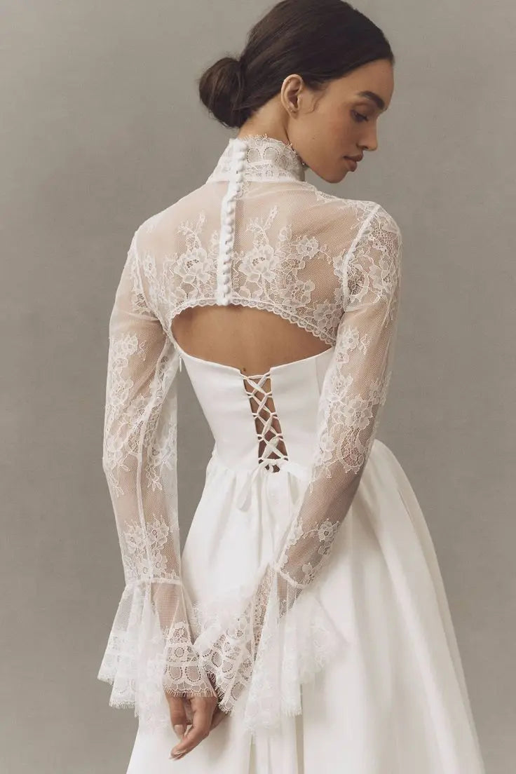 Trumpet Lace Bridal Cape High Neck Jacket