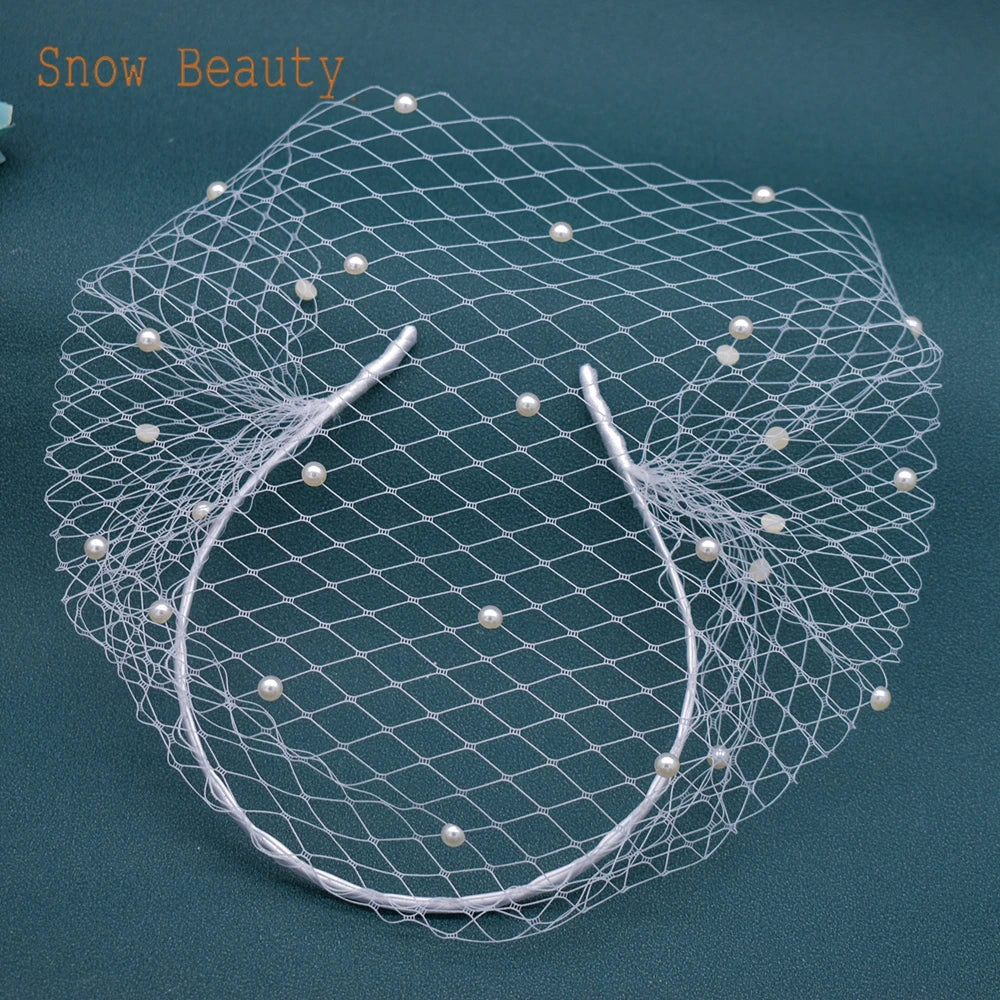Pearl Beads Bridal Birdcage Veil