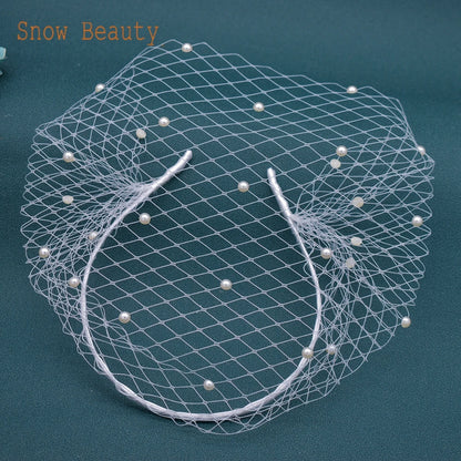 Pearl Beads Bridal Birdcage Veil