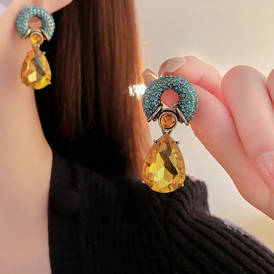 Rhinestone Circle Water Drop Dangle Earrings for Women – Vintage