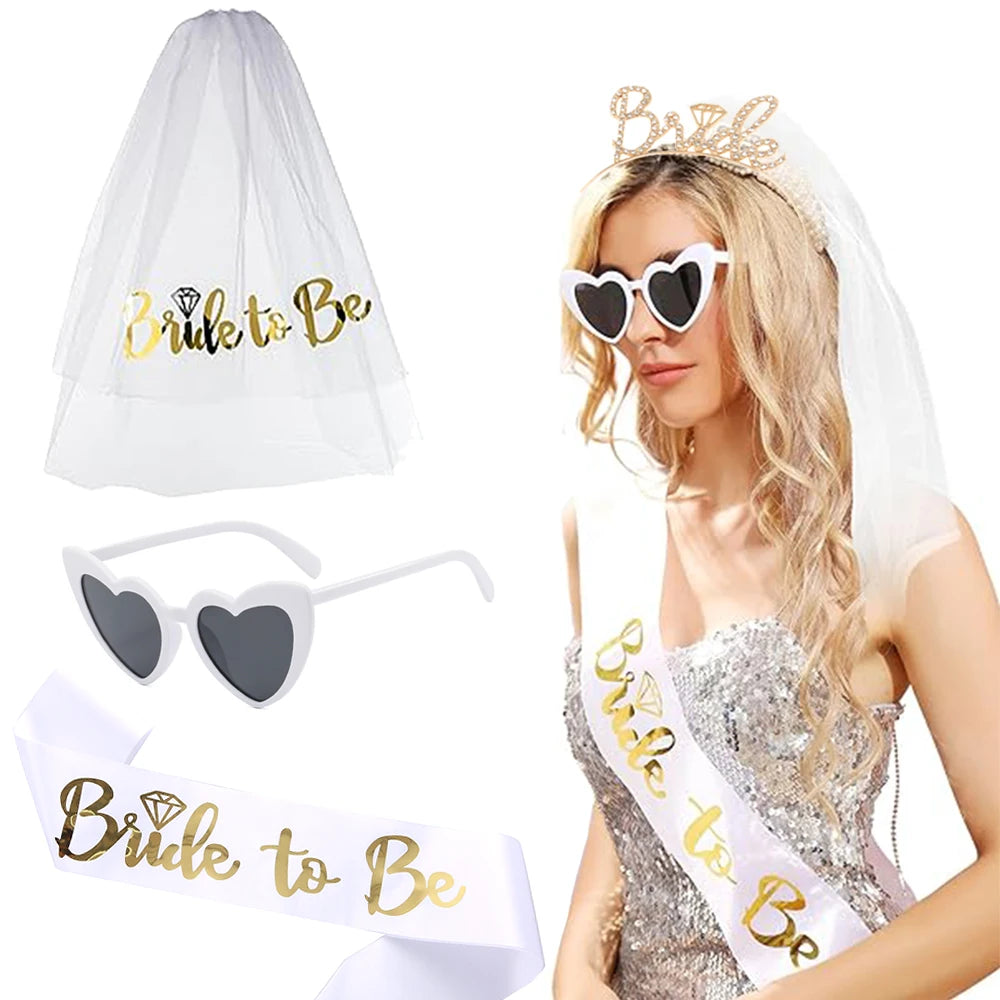 Bride to Be Sash Veil & Heart Sunglasses Set