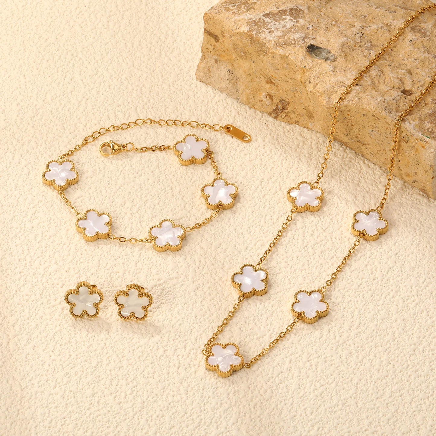 Stainless Steel Flower Clover Jewelry Set