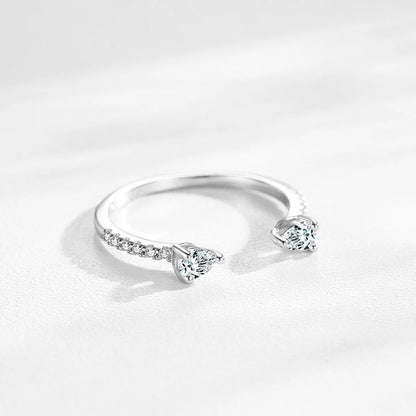 Solid 925 Sterling Silver Water Drop Shape Dazzling CZ Adjustable Finger Ring by edenista