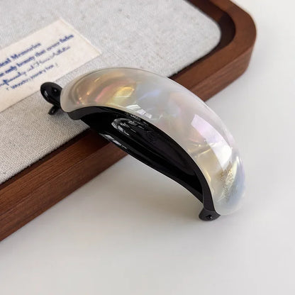Acetate hair clip with retro iridescent translucent buckle, curved high-pony style barrette for women and girls.